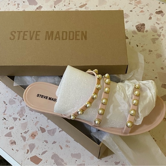 Steve‎ Madden New Size 9 Yalsa Blush Pink Pearl Embellishment Jelly Flat Sandals - Picture 3 of 6
